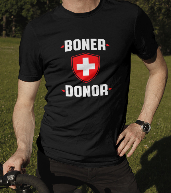 Boner Donor Funny Halloween Easy Lazy Costume Cross Shield T-Shirt