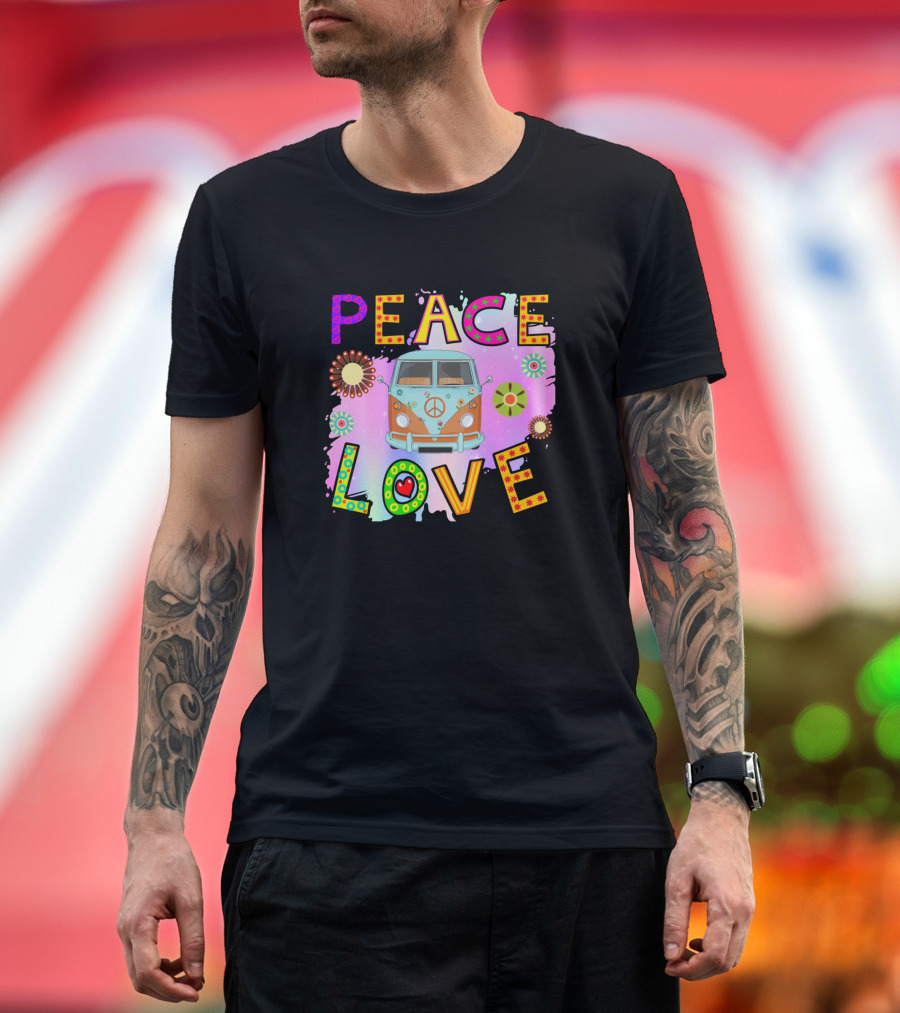 Peace Love Hippie Van Colorful Flowers T-Shirt