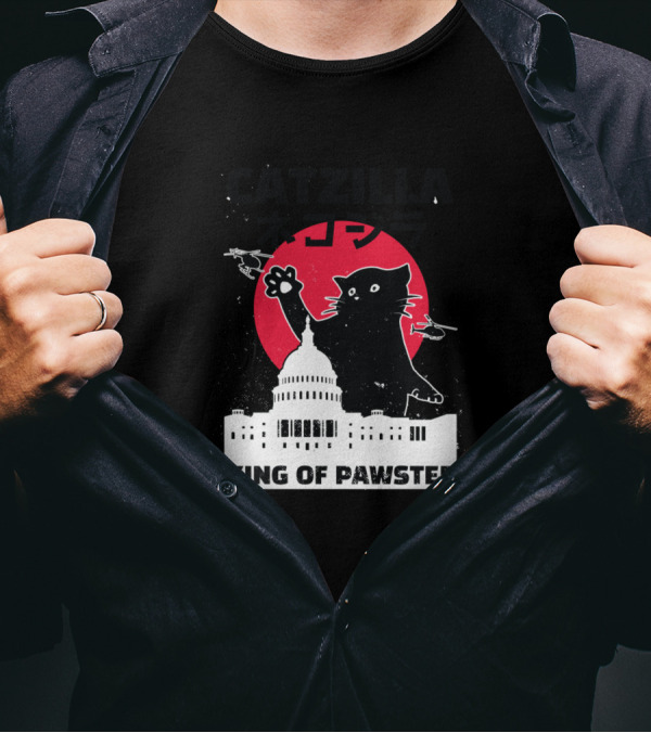 Catzilla King Of Pawster Attacking The Capitol Building With Helicopters T-Shirt