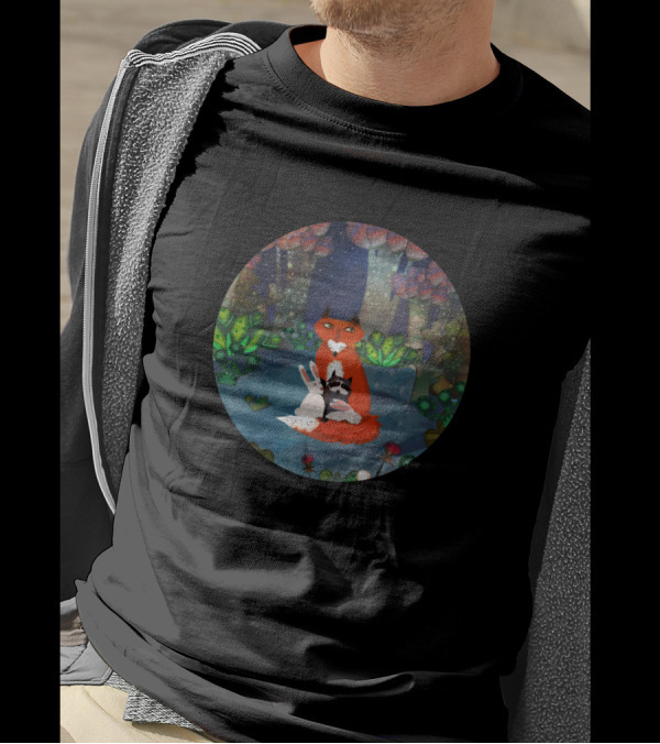 Fox And Raccoon With Rabbits In Forest Scene T-Shirt