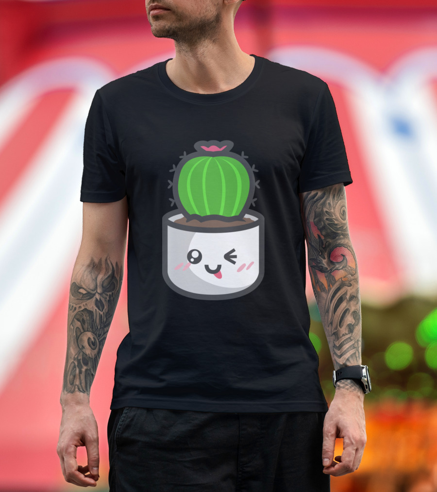 Ball Like Cactus Cute Winking Kawaii Style Cactus in Pot T-Shirt