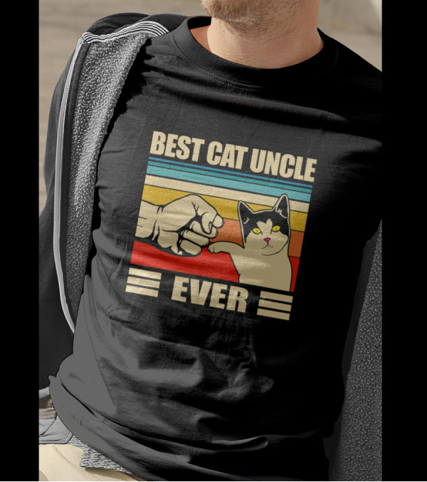 Best Cat Uncle Ever Funny Cat Uncle Fist Bump Retro T-Shirt