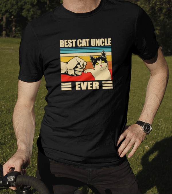 Best Cat Uncle Ever Funny Cat Uncle Fist Bump Retro T-Shirt
