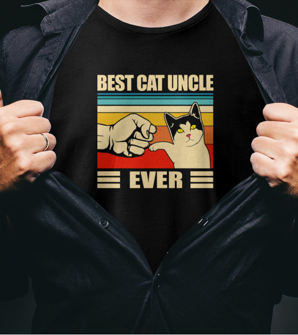 Best Cat Uncle Ever Funny Cat Uncle Fist Bump Retro T-Shirt