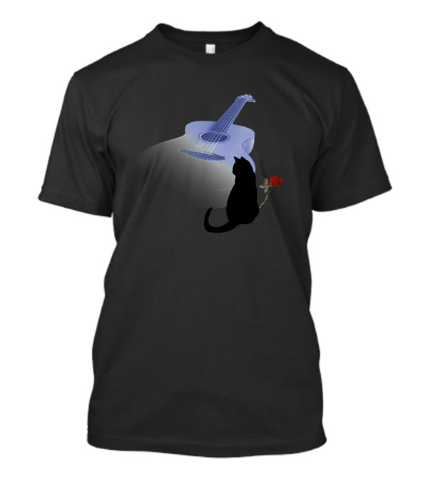 Cat With Guitar And Rose In Memory Of Steve Cash T-Shirt