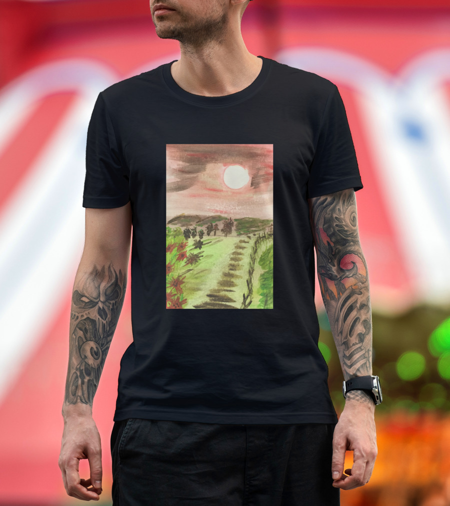 Red Sky Over the Fields Pathway Under a Fiery Sunset T-Shirt