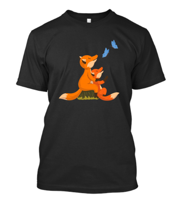 Two Foxes Watching Butterfly Parent And Baby T-Shirt