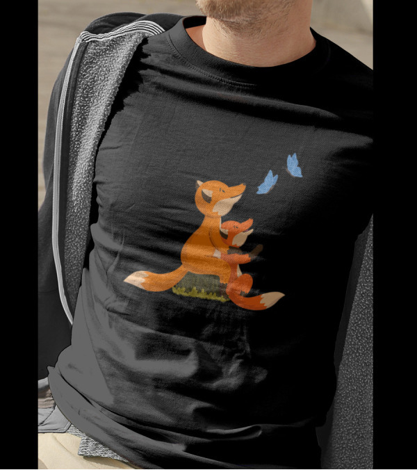 Two Foxes Watching Butterfly Parent And Baby T-Shirt