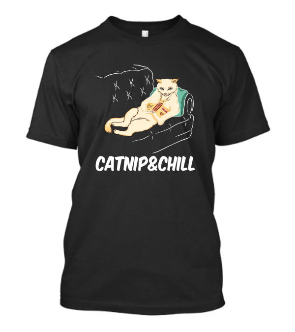 Catnip And Chill Cat Relaxing On Couch With Book T-Shirt