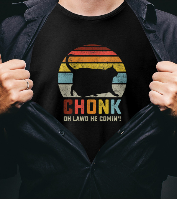 Chonk Cat Oh Lawd He Comin Retro Vintage Style Scale Meme T-Shirt