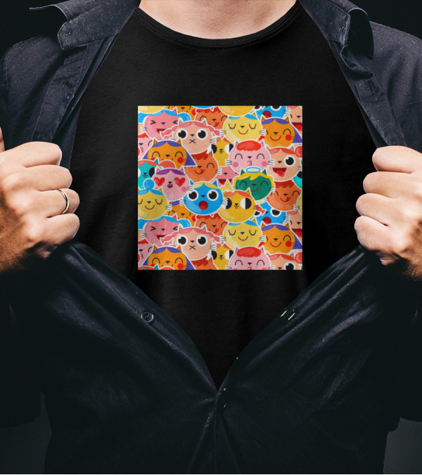 Colorful Cute Cat Emoticons Variety T-Shirt