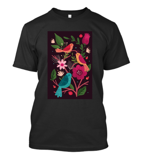 Colourful Birds And Vibrant Flora Seamless T-Shirt