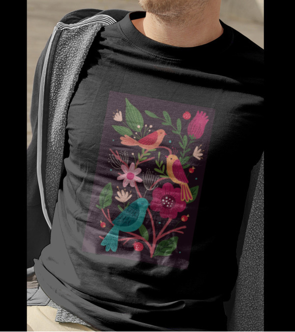 Colourful Birds And Vibrant Flora Seamless T-Shirt