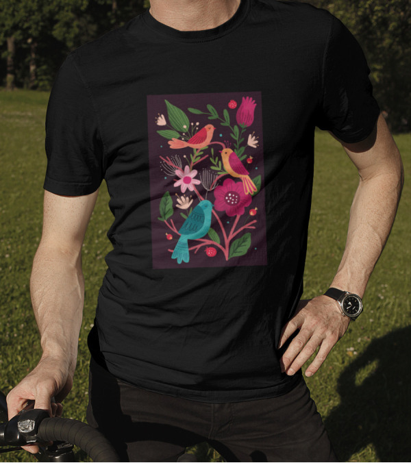 Colourful Birds And Vibrant Flora Seamless T-Shirt