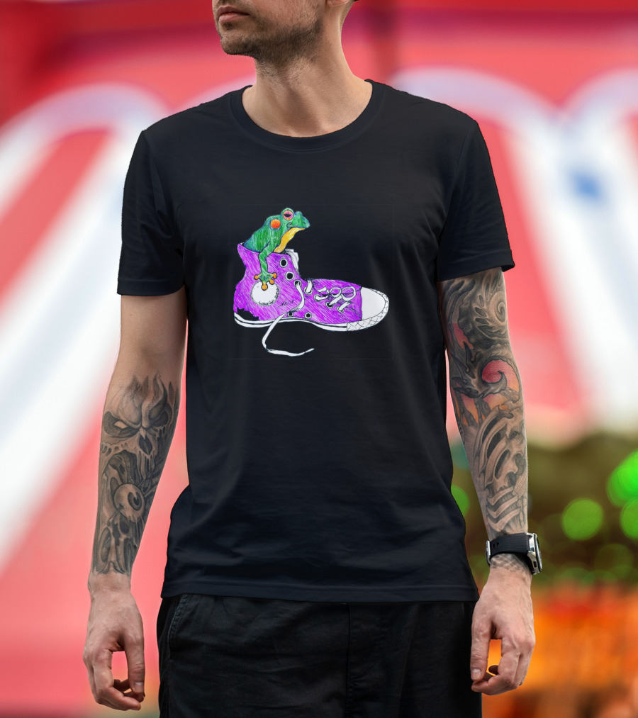 Frog Perched in Colorful Sneaker T-Shirt