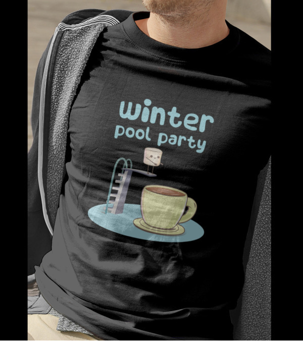 Winter Pool Party Marshmallow Jumping Into Hot Chocolate T-Shirt
