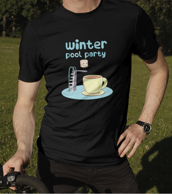 Winter Pool Party Marshmallow Jumping Into Hot Chocolate T-Shirt