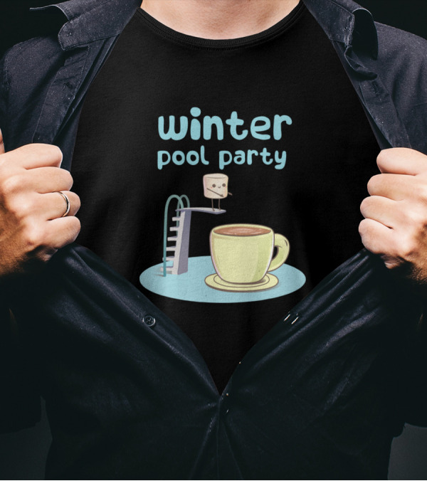 Winter Pool Party Marshmallow Jumping Into Hot Chocolate T-Shirt