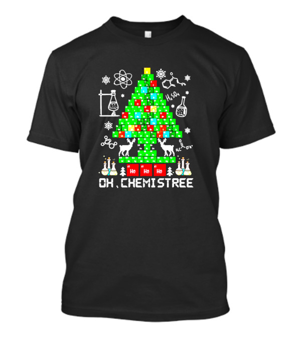 Oh Chemistree Christmas Tree Made Of Periodic Table Elements With Science Icons T-Shirt