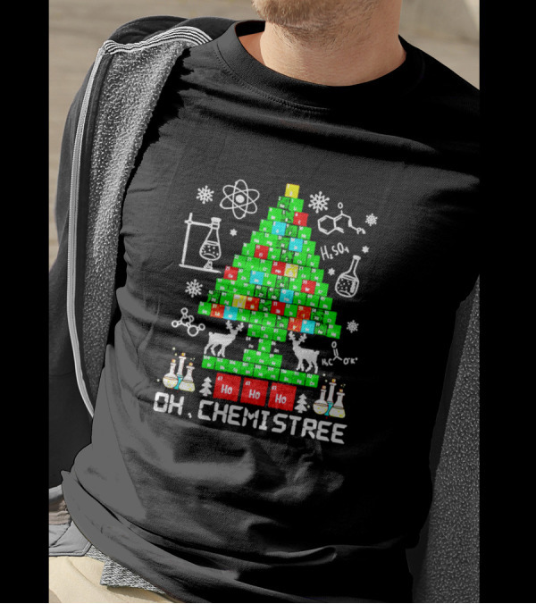 Oh Chemistree Christmas Tree Made Of Periodic Table Elements With Science Icons T-Shirt