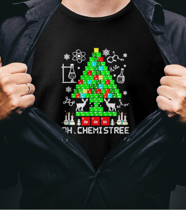 Oh Chemistree Christmas Tree Made Of Periodic Table Elements With Science Icons T-Shirt