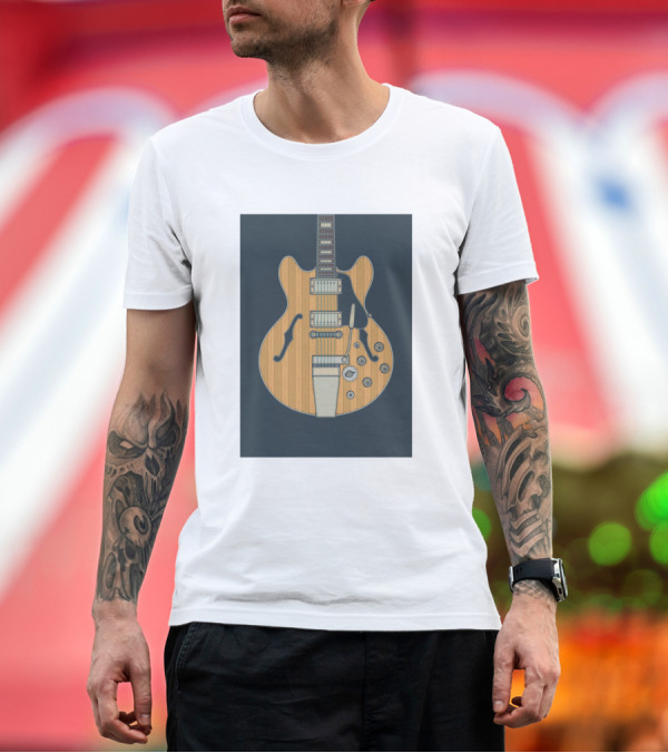 Premium T-Shirt: Orange Antique Hollow Body Guitar Vintage Style Music Instrument T-Shirt Orange Antique Hollow Body Guitar Vintage Style Music Instrument T-Shirt