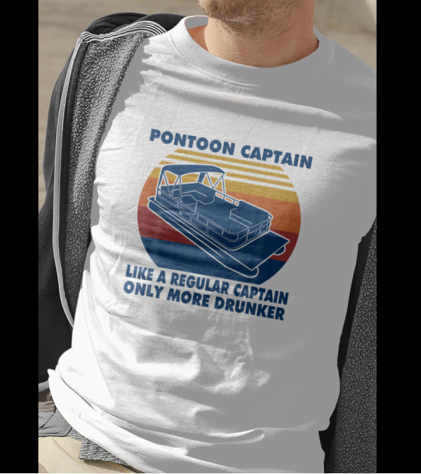 Pontoon Captain Like A Regular Captain Only More Drunker Vintage Sunset T-Shirt