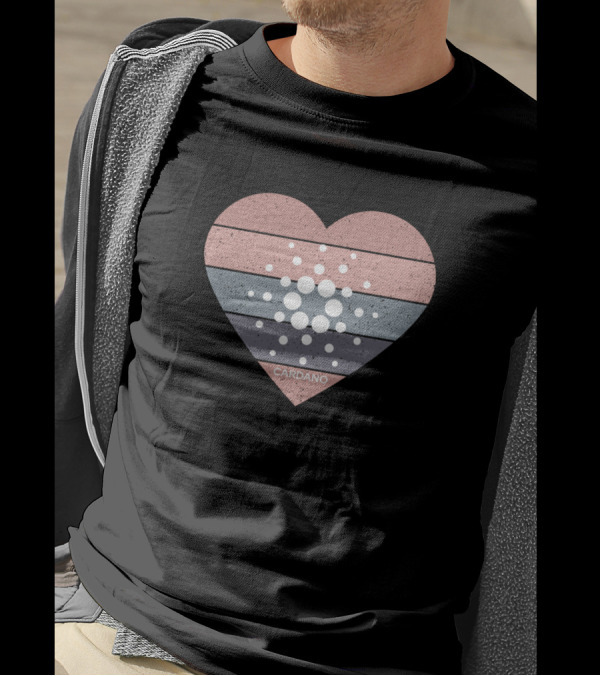 Cardano Ada Grunge Heart Cryptocurrency Logo Stripe T-Shirt