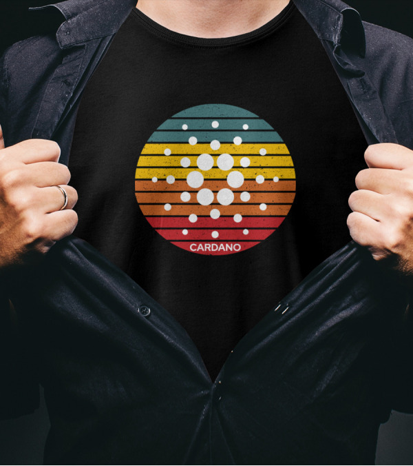 Cardano ADA Cryptocurrency Retro Circle Stripes Grunge T-Shirt