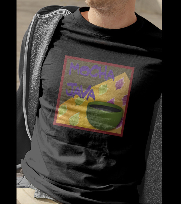 Mocha Java Coffee Collection Green Cup Brown Background T-Shirt
