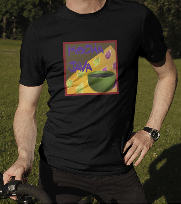 Mocha Java Coffee Collection Green Cup Brown Background T-Shirt