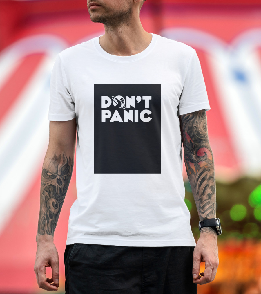 Don't Panic Hitchhiker's Guide Iconic Black White T-Shirt