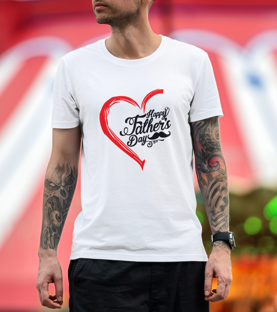 Happy Father's Day Red Heart Moustache T-Shirt