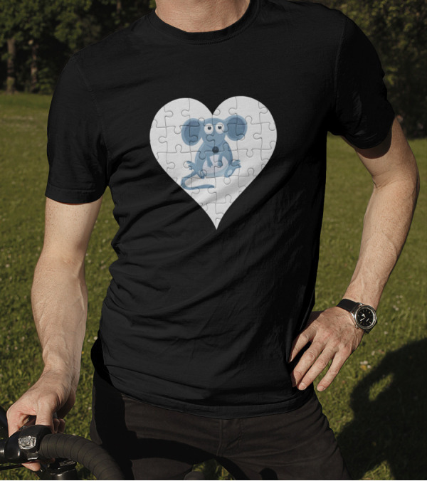 Jigsaw Puzzle Heart With Cartoon Mouse T-Shirt