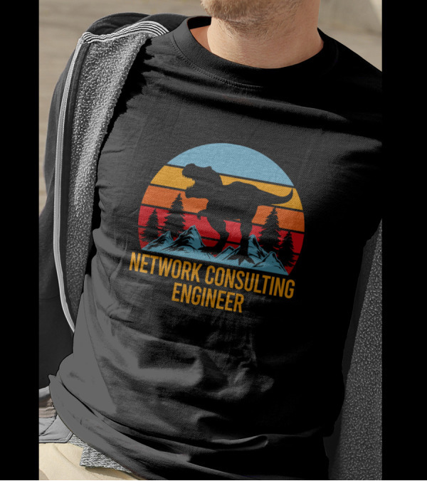 Network Consulting Engineer Dinosaur Sunset Retro T-Shirt