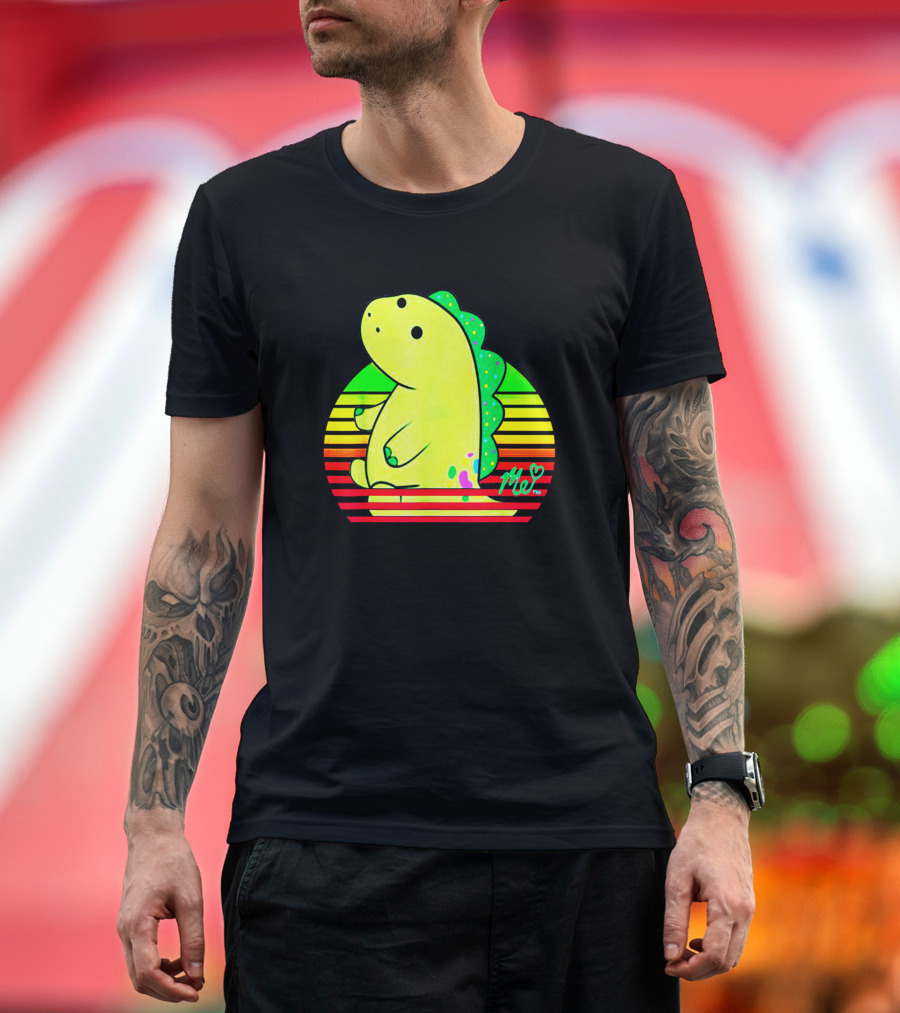 Dinosaur Neon Retro Cute Stripes T-Shirt