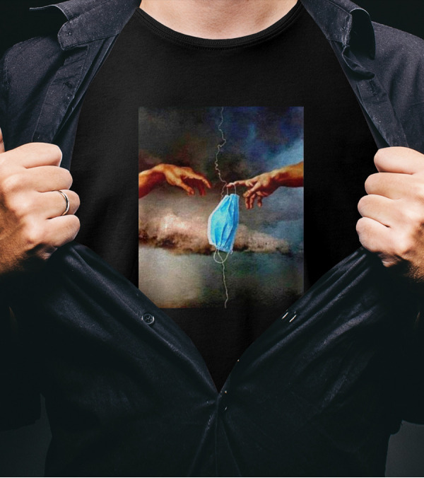 Sistine Chapel Hands Holding Face Mask Creation Masterpiece T-Shirt