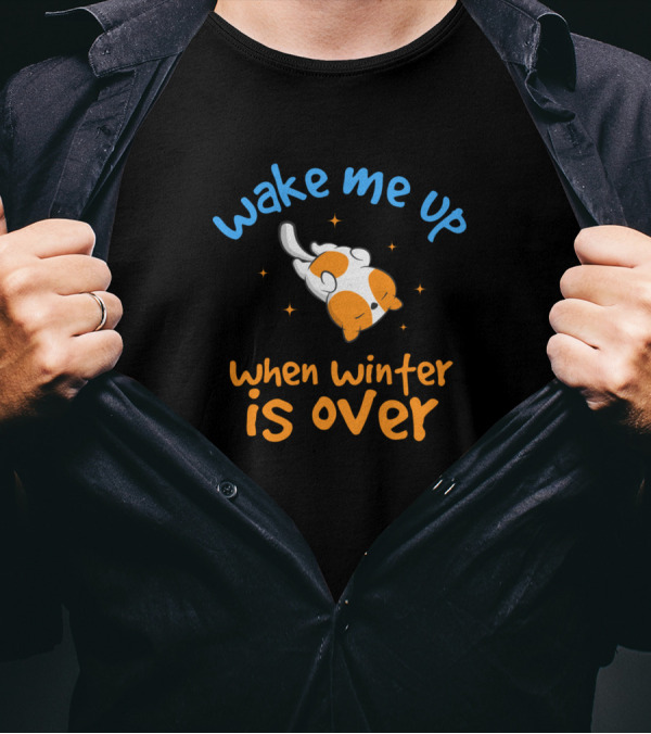 Wake Me Up When Winter Is Over Sleeping Cat Stars T-Shirt