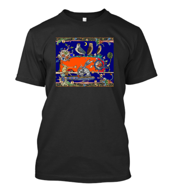 Weird Medieval Bestiary Owls And Animals Making Music T-Shirt