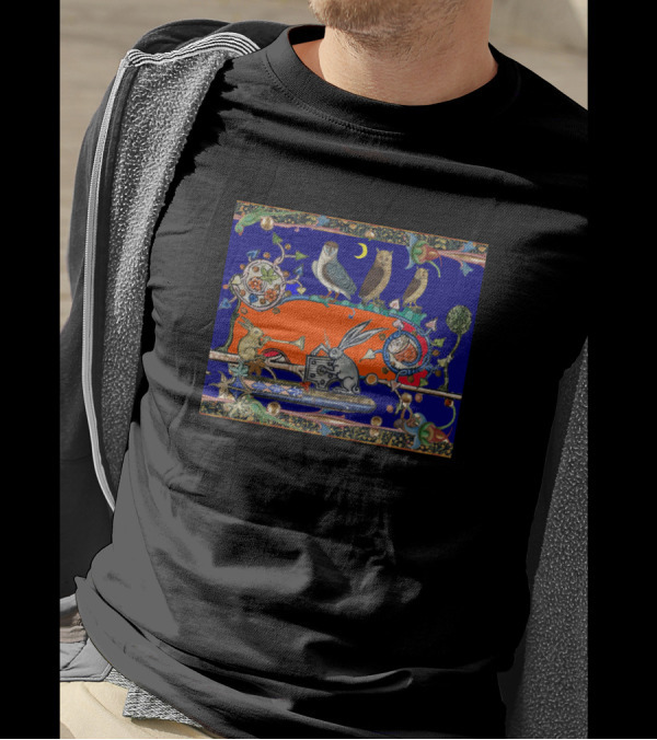 Weird Medieval Bestiary Owls And Animals Making Music T-Shirt