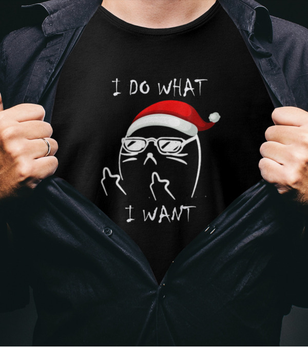 I Do What I Want Funny Cat With Santa Hat And Sunglasses T-Shirt