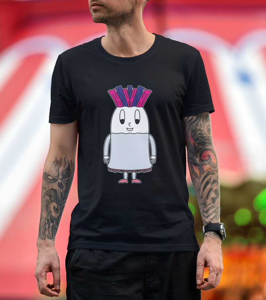 Leek Egg Cartoon Character with Pink and Purple Hair T-Shirt