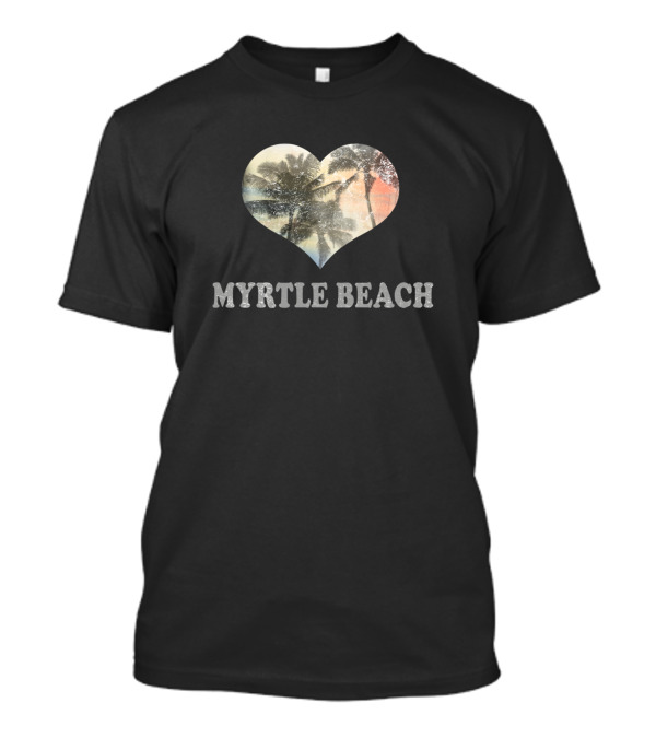 Myrtle Beach Vacation Souvenir Heart Palm Tree Beach Scene T-Shirt