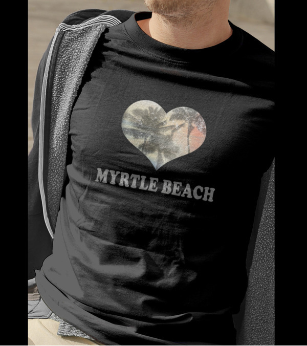Myrtle Beach Vacation Souvenir Heart Palm Tree Beach Scene T-Shirt