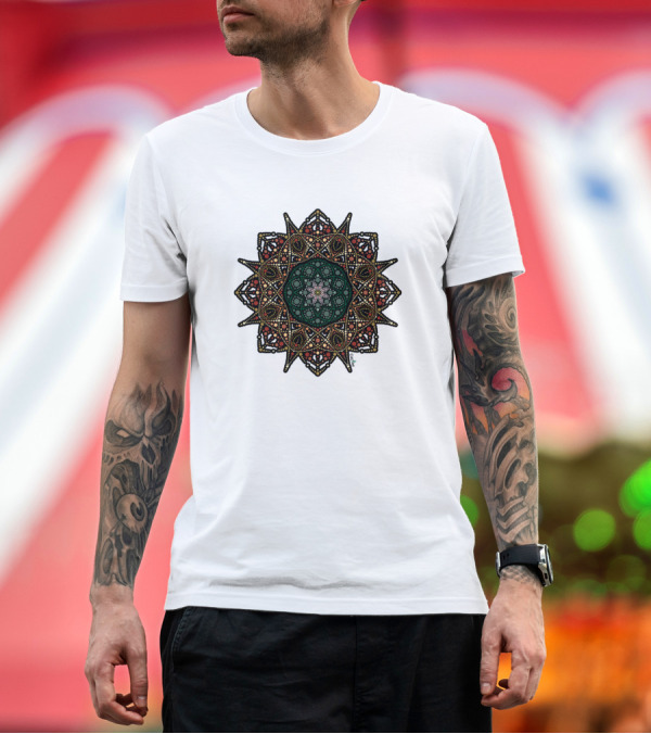 Premium T-Shirt: Peyote Mandala Dot Multicolor Starburst T-Shirt Peyote Mandala Dot Multicolor Starburst T-Shirt