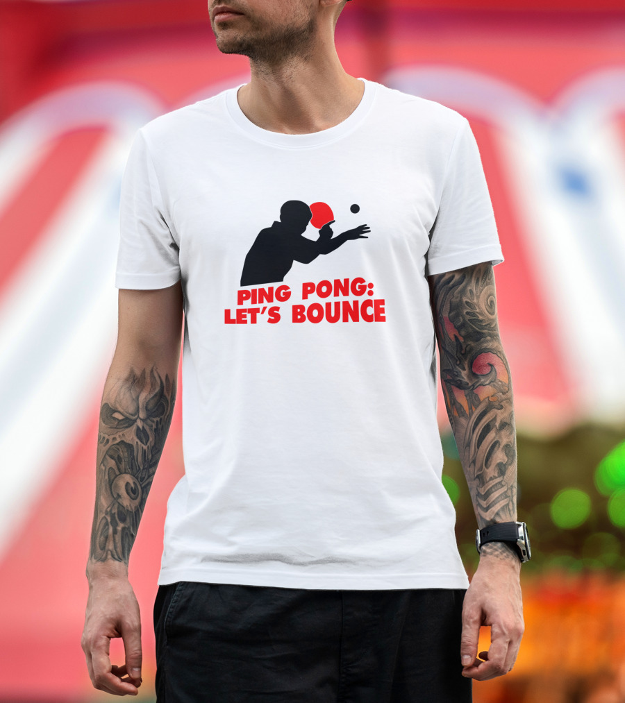 Ping Pong Let's Bounce Red Silhouette Table Tennis Paddle Enthusiast T-Shirt