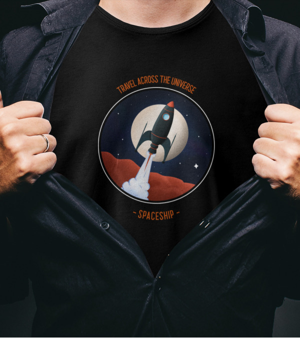 Travel Across The Universe Spaceship Retro T-Shirt