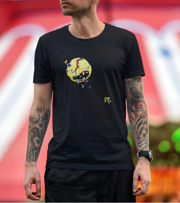 Premium T-Shirt: Vs 2077 Pills Cracked Yellow Face T-Shirt Vs 2077 Pills Cracked Yellow Face T-Shirt