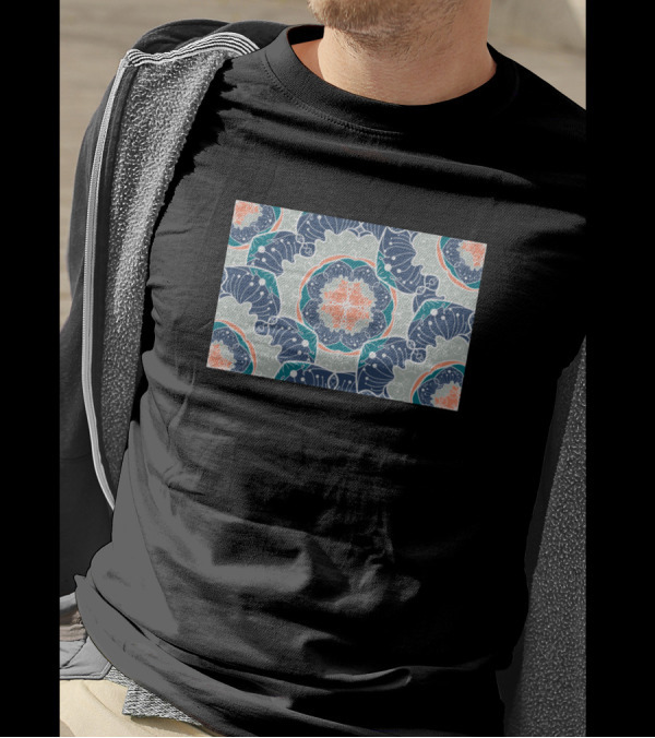 Boho Pattern Neck Gaiter Navy Orange Gray Floral Mandala Boho T-Shirt