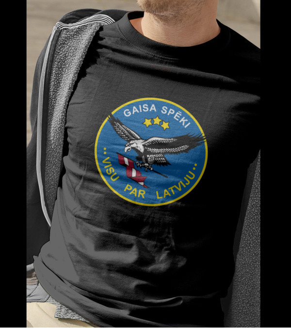 GAISA SPĒKI Visu Par Latviju Emblem With Eagle And Stars T-Shirt